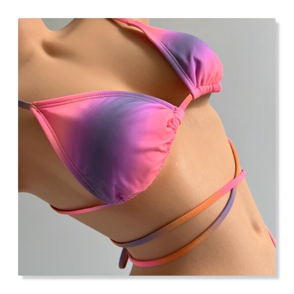 No Boundaries Strappy Wrap Triangle String Bikini Ombre Sunset NWT - Picture 2 of 16